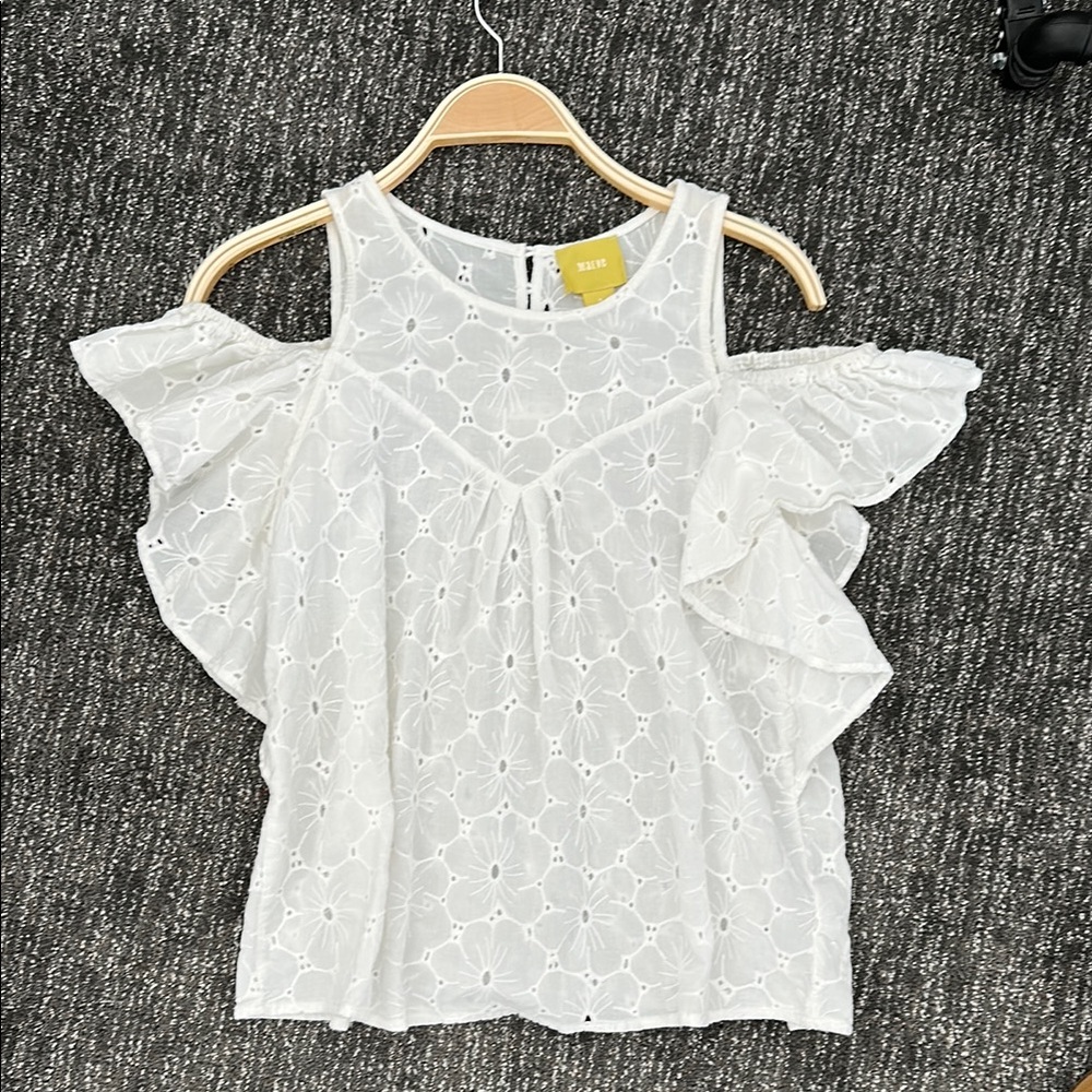 Anthropologie White Eyelet Ruffle Top
